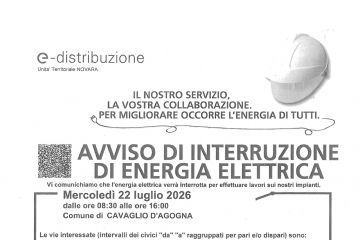 Avviso di interruzione di energia elettrica - Mercoledì 22 Luglio